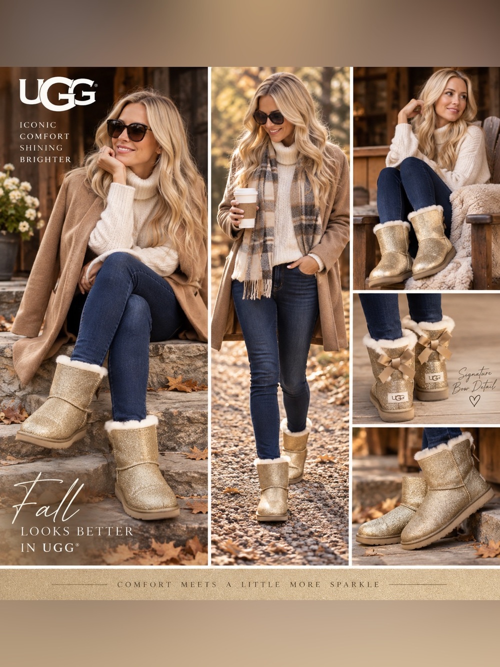 UGG Mini Bailey Bow Sparkle Boots in Gold